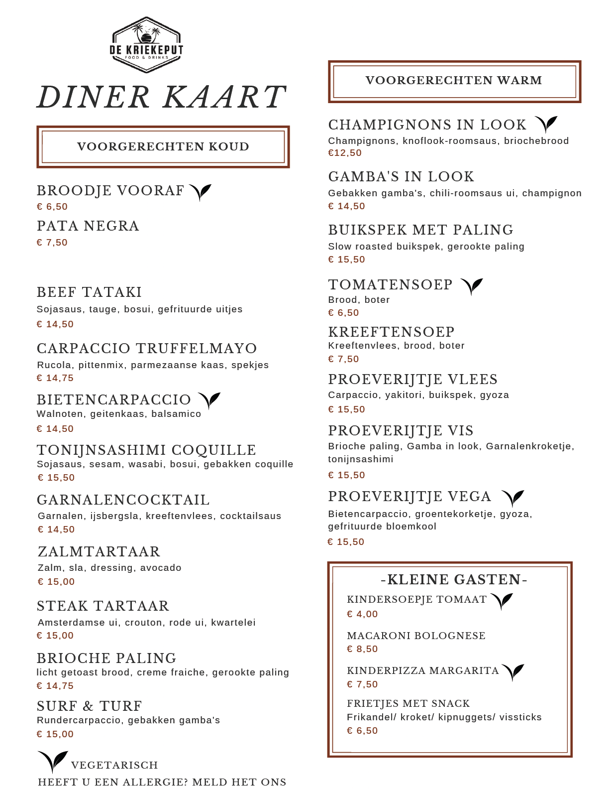 Dinerkaart Kriekeput 1