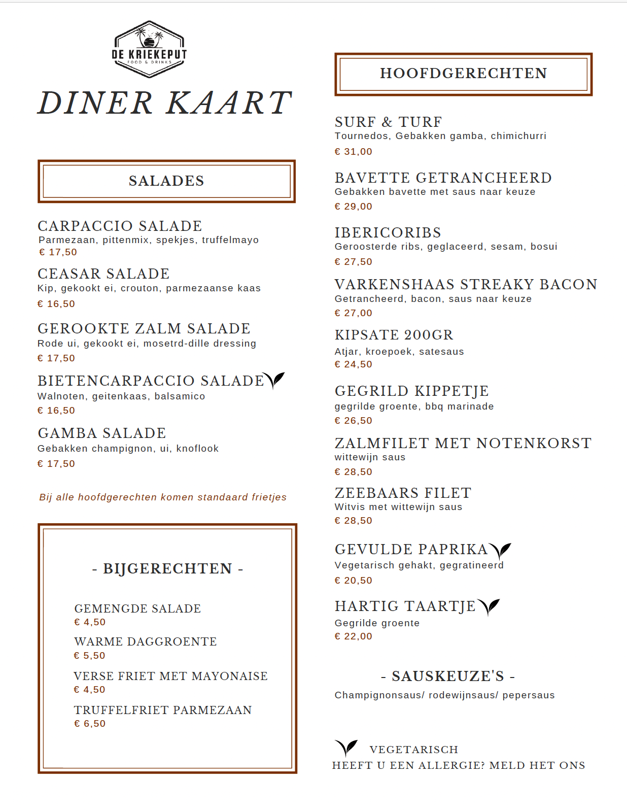 Dinerkaart Kriekeput 2